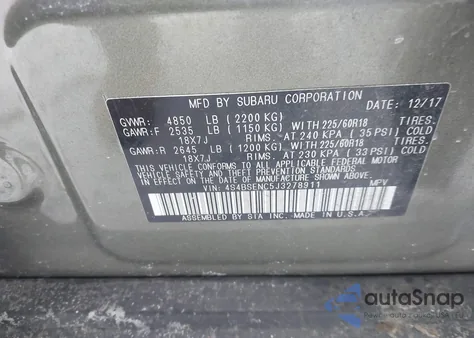 2018 Subaru Outback 3.6R Limited z USA, uszkodzony, nr VIN 4S4BSENC5J3278911